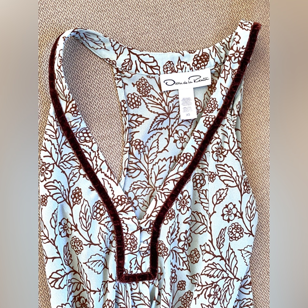 Oscar de la Renta Pale Blue Maxi Dress with Brown Floral Motif - Picture 5 of 14